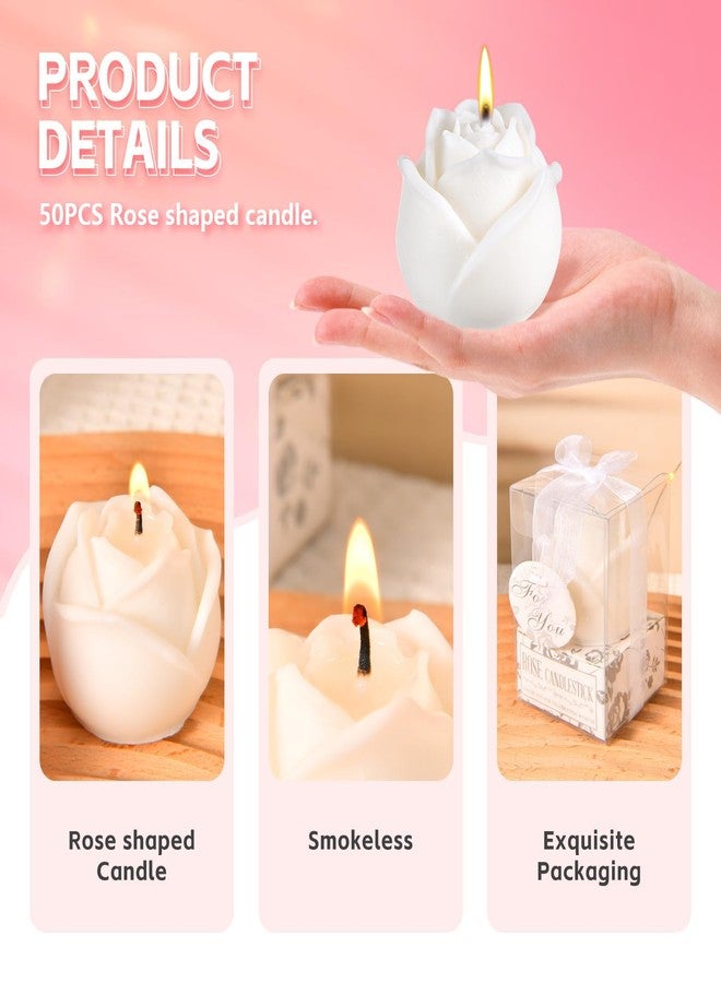 KBDHYY 50Set White Rose Flower Shape Candle Bulk Wedding Party Favors Romantic Handmade Delicate Candles with Gift Box, Wedding Candle Gift for Guests Return Souvenirs Bridal Anniversary Birthday Decoration - Image 3